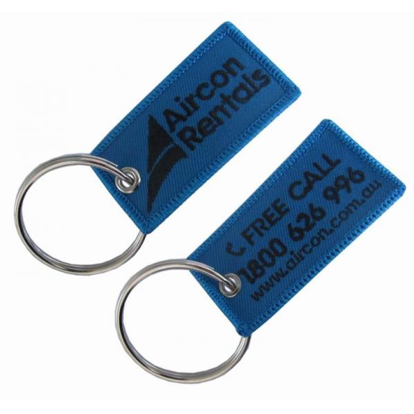 Quality Merrowed Borders Double Sided Twill Embroidery Woven Keychain PMS for sale