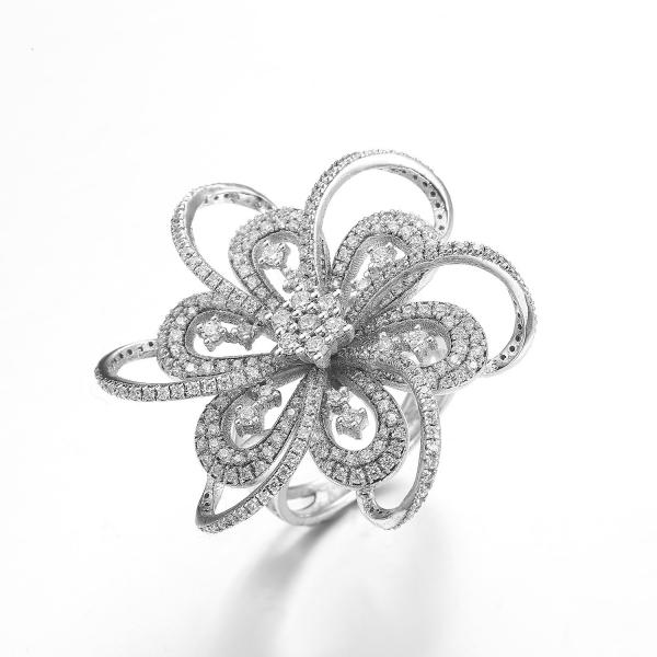 Quality Flower engagement Ring 925 Sterling Silver CZ Rings Double-Flower for sale