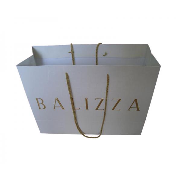 Quality Printed Clothing Paper Shopping Bags With Gold Foil Hot Stamping Embossed Logo for sale