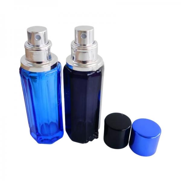 Quality refillable perfume spray bottle 25ml  recycled glass bottles black blue red pink green cap plastic and metal roll frog for sale