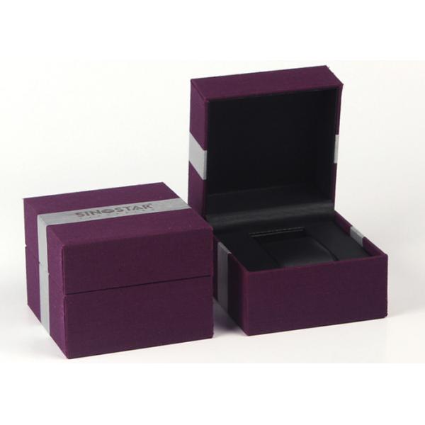 Quality Purple Single Watch Gift Boxes , Women'S Watch Case Plastic Box Wrapped By Fabric for sale