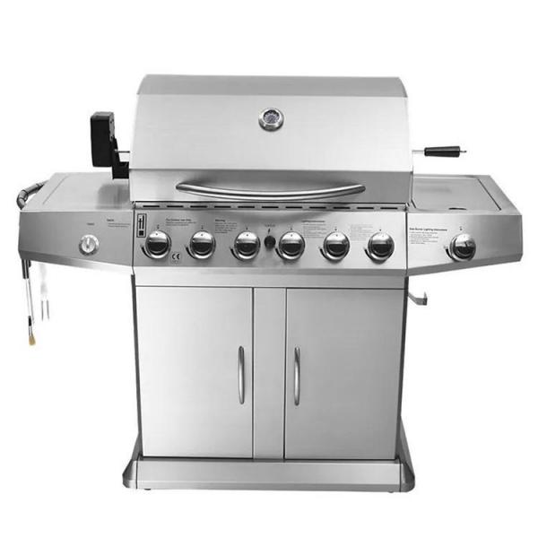Quality High Temperature Enamel 6 Burner Gas BBQ Grill  With Cabinets Wheels for sale