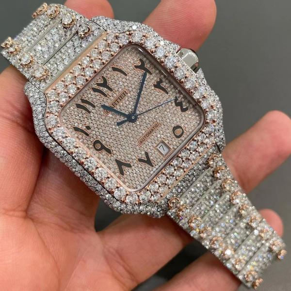 Quality Miami Cuban  Santos Watch Diamonds Bling Luxury VVS Watch for sale