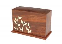 China Laser Engraved Logo Cinerary Casket Solid Pine Wood Dark Color Smooth Finish factory