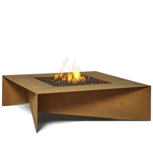 Quality 72 Inch Modern Rusty Rectangular Fold Corten Steel Gas Fire Pit Table for sale