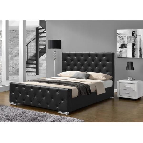 Quality Crushed Velvet King Size Upholstered Bed Frame Plywood Black Faux Leather Europe Style for sale