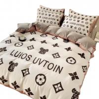 China Popularity Cotton 4-In-1 Bedding Set Brown White King Size Duvet Cover Bed Sheet factory