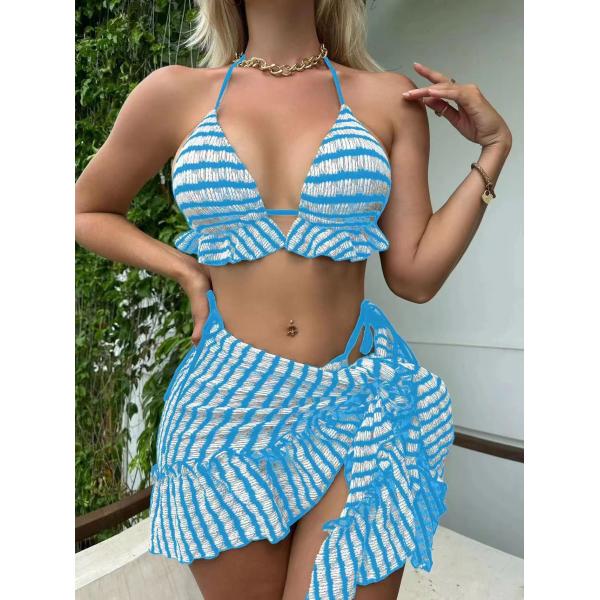 Quality Slim Bikini Three Piece Swimwear Tether Pleated Skirt Three Piece Bathing Suit for sale