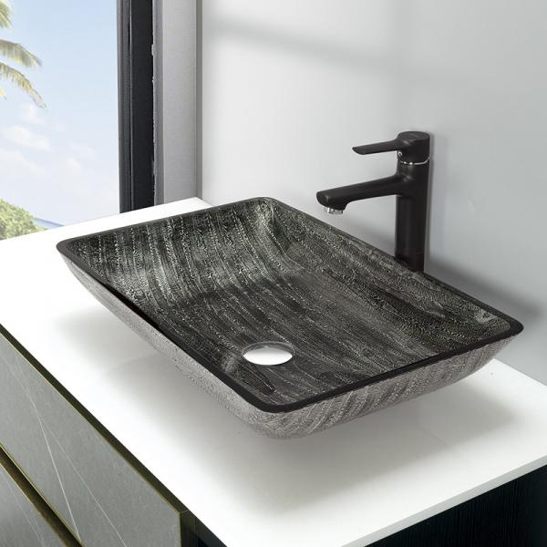 Quality 12mm Bathroom Wash Basins 16.5 Inch Art Rectangular Tempered Glass Sink Bowl for sale