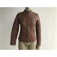 China Mandarin Collar Ladies PU Jacket , Womens Faux Leather Jackets Zip Through TW76738 factory