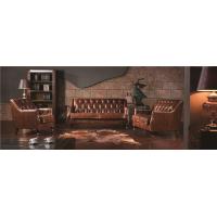 China Retro Top Grain Soft Leather Sofa , Brown Leather Couch Set With Back Buttons factory