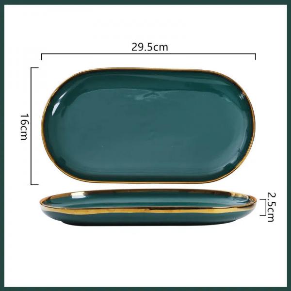 Quality Hot Sale Exquisite Life High Quality Gold Frame Dark Green Home Porcelain Dinner for sale