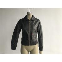 China Womens PVC Leather Biker Jacket Dark Brown Color Plastic Zip Through LEDO1715 factory