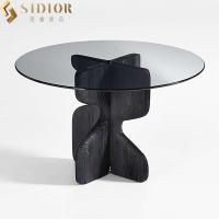 China ODM Modern Glass Top Dining Table 1.2m Dia Tempered Glass Tables for sale