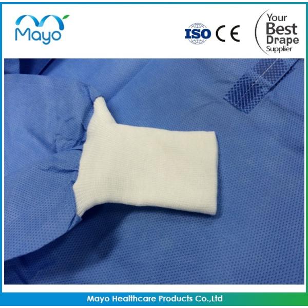 Quality SMS blue knitted cuff surgical operating gown with CE ISO FDA for sale