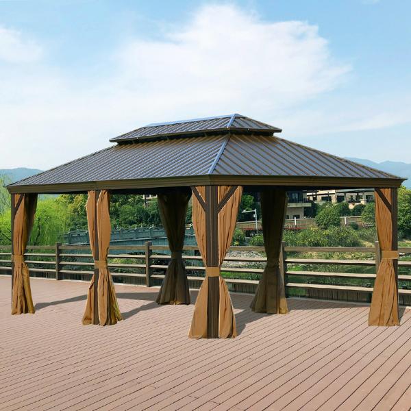 Quality Outdoor Hardtop Gazebo  Galvanized Steel Double Roof With Curtains for sale