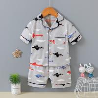 china Lapel Versatile Cardigan Pajama Set Cartoon Plane Short Sleeve Button Up Pyjamas