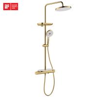Quality Thermostatic Bathroom Hand Shower Mixer Set Gold Style Two Way Brass for sale