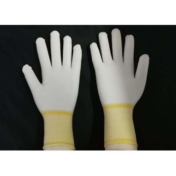 Quality Yellow PU Coated Gloves Hot Melt Binding Edge With 100% Nylon Knitted Liner for sale