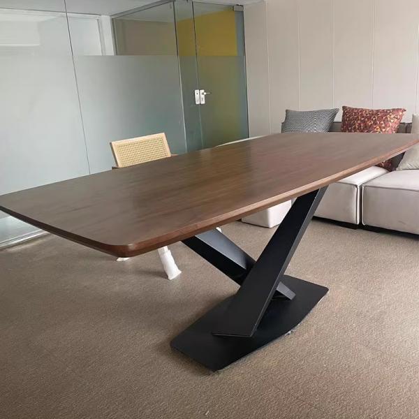 Quality Luxury X Cross Industrial Solid Wood Dining Table With Metal Base Grain Pattern for sale
