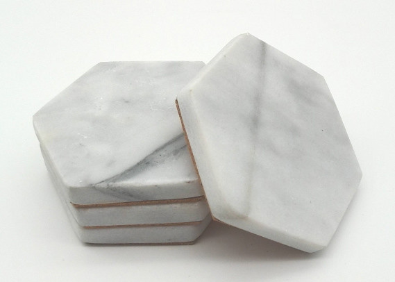 Quality Polished White Stone Coasters Hexagon Shape Moisture Proof High Durability for sale
