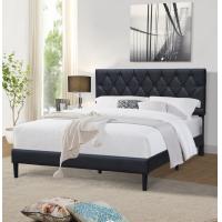 China Black Facux Leather Upholstered Platform Bed Frame Queen Size With Tufted Headboard factory