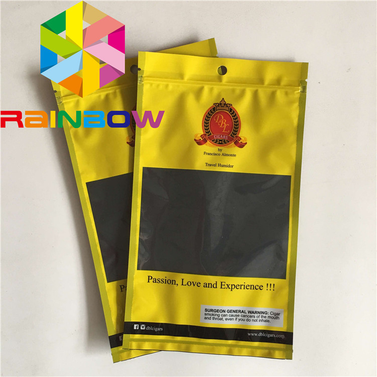 China Resealable Three side seal Flat Mylar Bags See Through Cigar Humidity Pouches factory