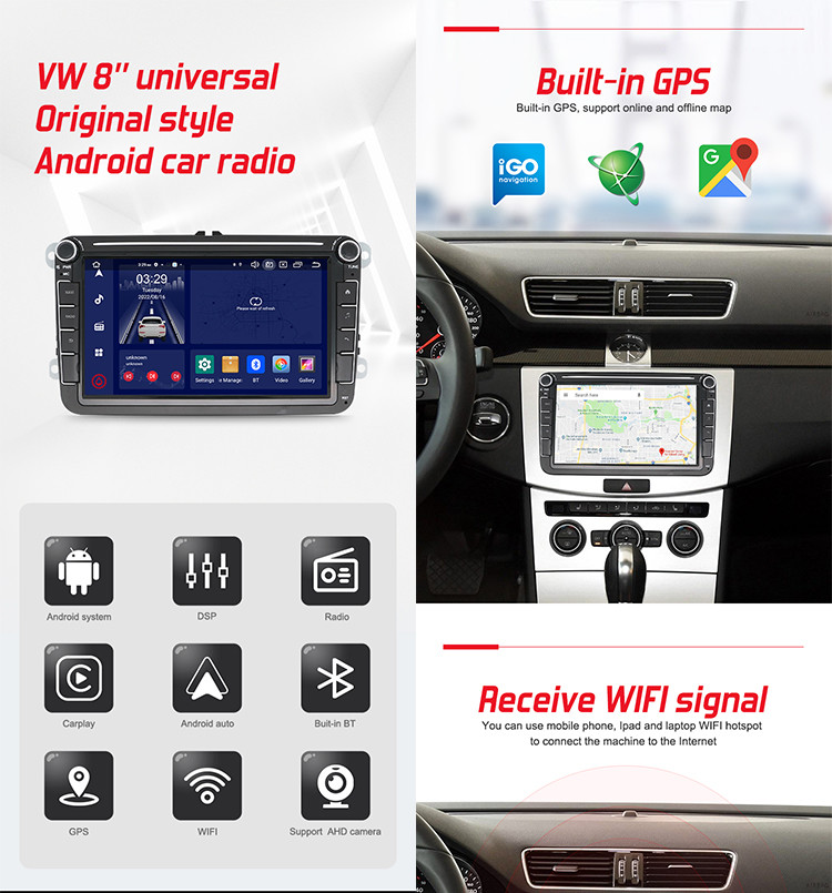 Multimedia OEM Car Radio 8 Inch With Physical Buttons GPS Navigation System