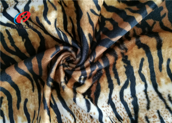 China Tiger Stripe Velboa 100% Polyester Velvet Fabric , Animal Print Faux Fur Fabric factory