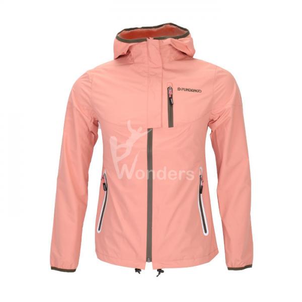 Quality Womens Waterproof Breathable Hooded Rain Jacket With Welded Pocket Customized for sale