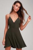China OLIVE GREEN BUTTON FRONT SKATER DRESS factory