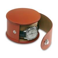 Quality Brown Round Travel Leather Watch Box With Pollow Beig Velvet Inside Portablre for sale
