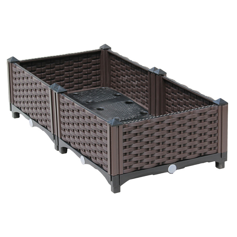 China For Sale Brown Rattan Planting Box Rectangle Garden Supplies Large Capacity Flower Pot Outdoor Plastic flower pot stand factory