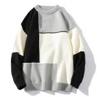China Acrylic Men Crew Neck Sweater White Black Green Color Block Knitted Oversize Sweater factory