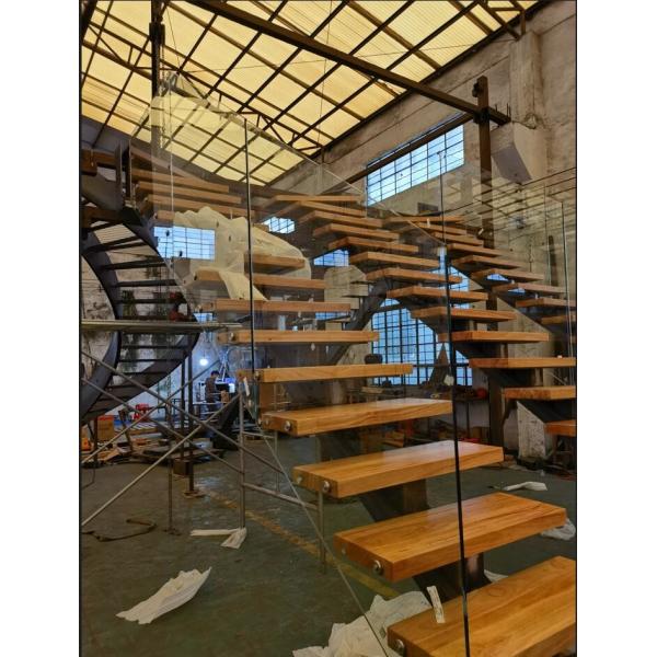 Quality Tempered Stair Railing Glass Stainless Steel Wood Tread Curved for sale