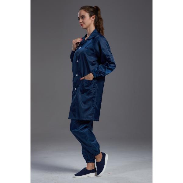 Quality Cleanroom resuable Anti static ESD smock Labcoat dark blue with conductive fiber for sale