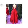 China Red A Line Ball Gown Puffy Purffles V Neck Backless Lace Beaded Cotton Linen factory