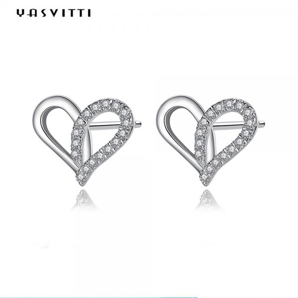 Quality 7.7x9.5mm 1.1g Sterling Silver Heart Earrings Platinum Plated Silver Ear Drops for sale