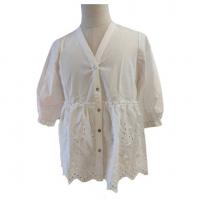 China Casual Ladies 100% Algodon V Neck Embroidery Shirt for sale