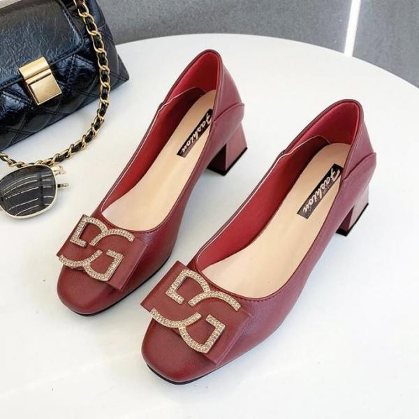 Quality Customized Ladies Chunky Pump Heels With Rubber Outsole Leather Lining for sale