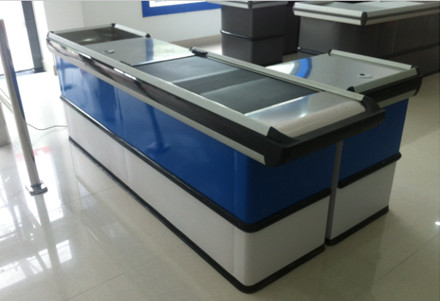 China Metal Checkout Desk , Checkout Cashier Counter With Motor Belt For Fast Food Restaurant factory