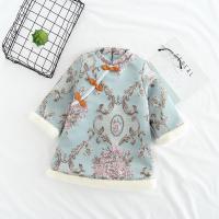 China O Neck Girls Quilted Chinese Cheongsam Shirt Light Green Polyester Retro Button Top factory