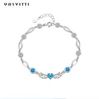 China 6.2g 0.21m Sterling Silver Jewelry Bracelets Inlaid Geometric 925 Blue Topaz Bracelet factory