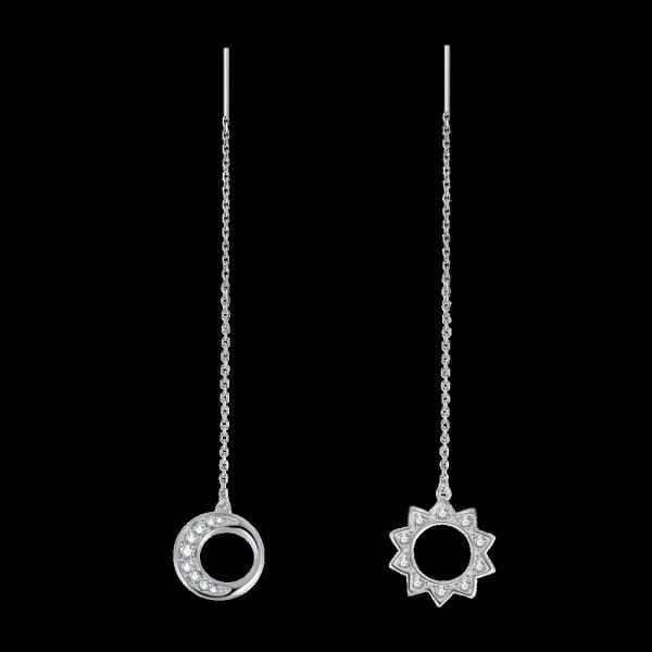 Quality Stering Silver 925 Long Tassels Hook Asymmetric Star & Moon Earrings for sale