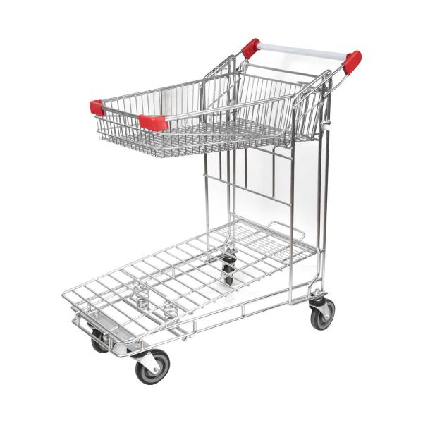 Quality Zinc Double Layer Heavy Duty Warehouse Trolley Supermarket Tally Trolley for sale