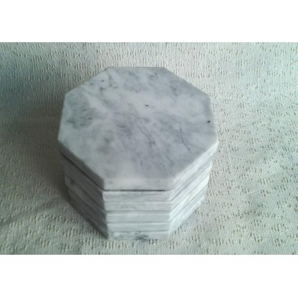 Quality Set 6 Solid Plain Stone Coasters Octagon Eight Sided White Color With Vein for sale