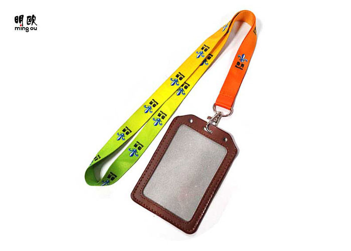 China Colorful Real Leather ID Card Badge Holder Lanyard For Student factory