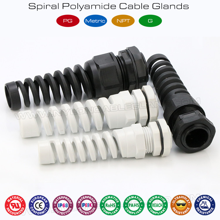 Waterproof Cable Glands, Plastic Material, IP68, PG & Metric Threads, with Strain Reliever (Stress Reliever)