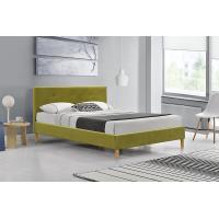 China Full Size Upholstered Platform Bed Frame Yellow With Sturdy Wooden Slats OEM ODM factory