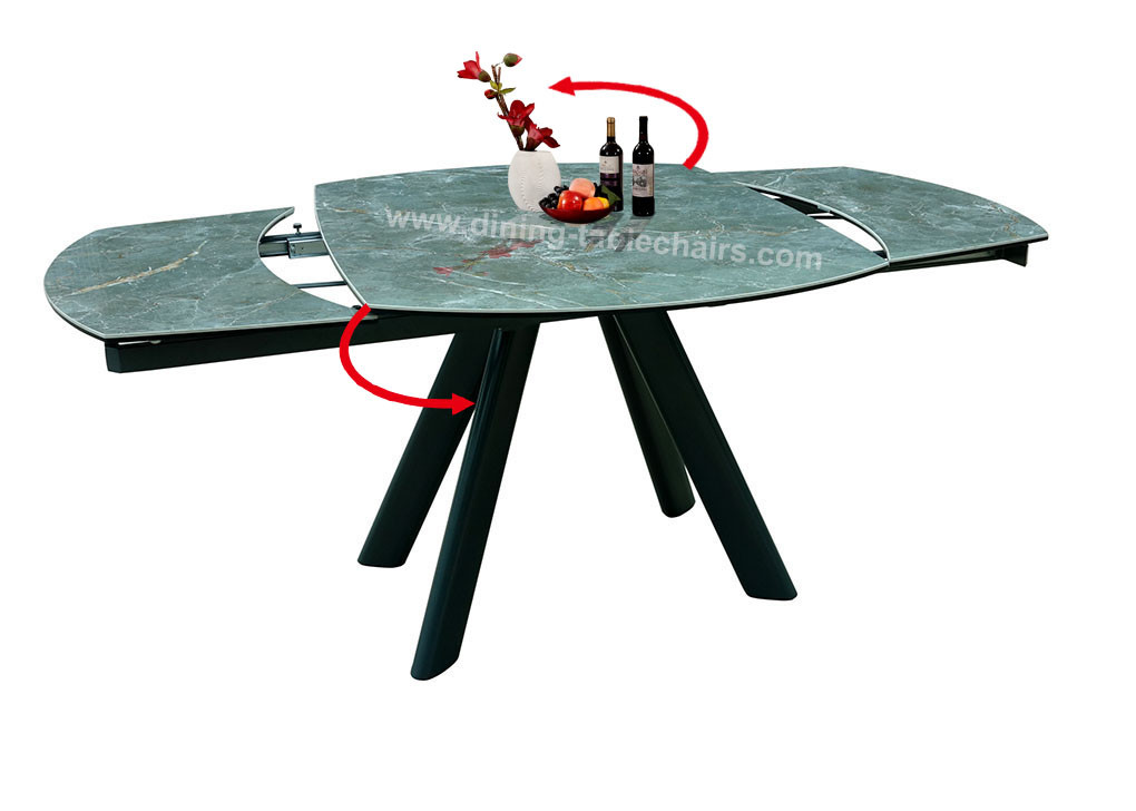 Quality Textured Green Glossy Ceramic Top Dining Table Tempered Glass Breezing Rotating for sale